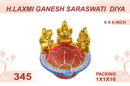 H.Laxmi Ganesh Saraswati Diya 1pc 6x6inch #345