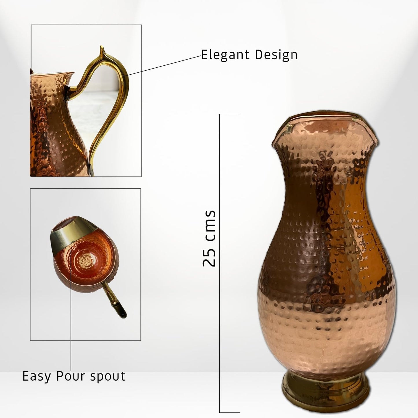 Handcrafted Solid Copper Pitcher with Lid - Large 60 Oz/1750ml Capacity - Elegant Copper Water Jug for Home, Restaurants, and Gifting