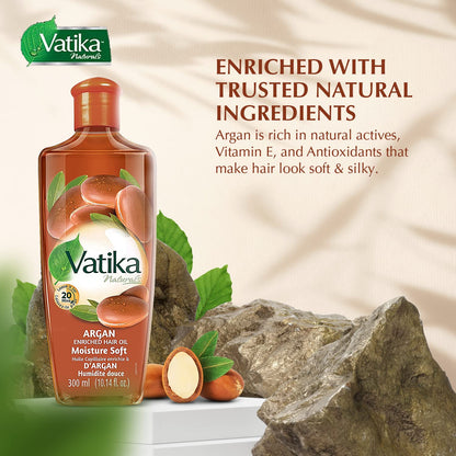 Dabur Vatika Naturals Enriched Hair Oil, Natural Moisturizing - Strengthening & Hair Oil Serum for Healthy Scalp, Nourishing Hair Oil for Soft, Manageable, Smooth & Silky Hair From Root to Tip (Argan)