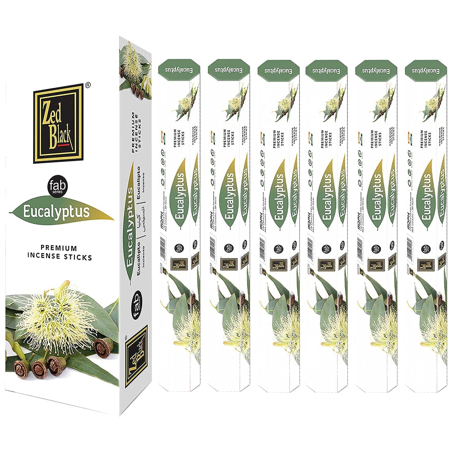 ZED BLACK Premium Eucalyptus Natural Incense Sticks - 20 Sticks Per Box & 6 Boxes Inside (Total 120 Sticks) - Use It at Home or Workplace Alluring Aroma Sticks