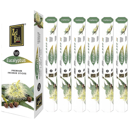 ZED BLACK Premium Eucalyptus Natural Incense Sticks - 20 Sticks Per Box & 6 Boxes Inside (Total 120 Sticks) - Use It at Home or Workplace Alluring Aroma Sticks
