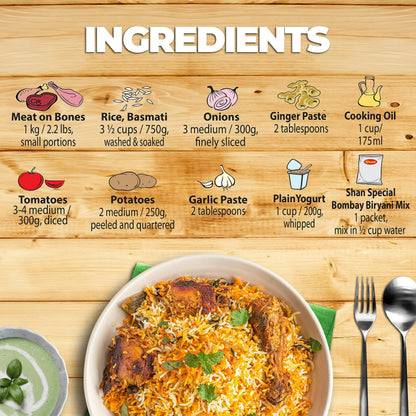Shan - Bombay Biryani Seasoning Mix (60g) - Spice Packets for Spicy Meat Pilaf (Pack of 6)