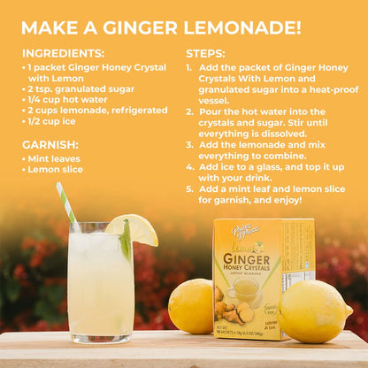 Prince of Peace Instant Lemon Ginger Honey Crystals, 30 Sachets Instant Hot or Cold Beverage Easy to Brew Ginger and Honey Crystals