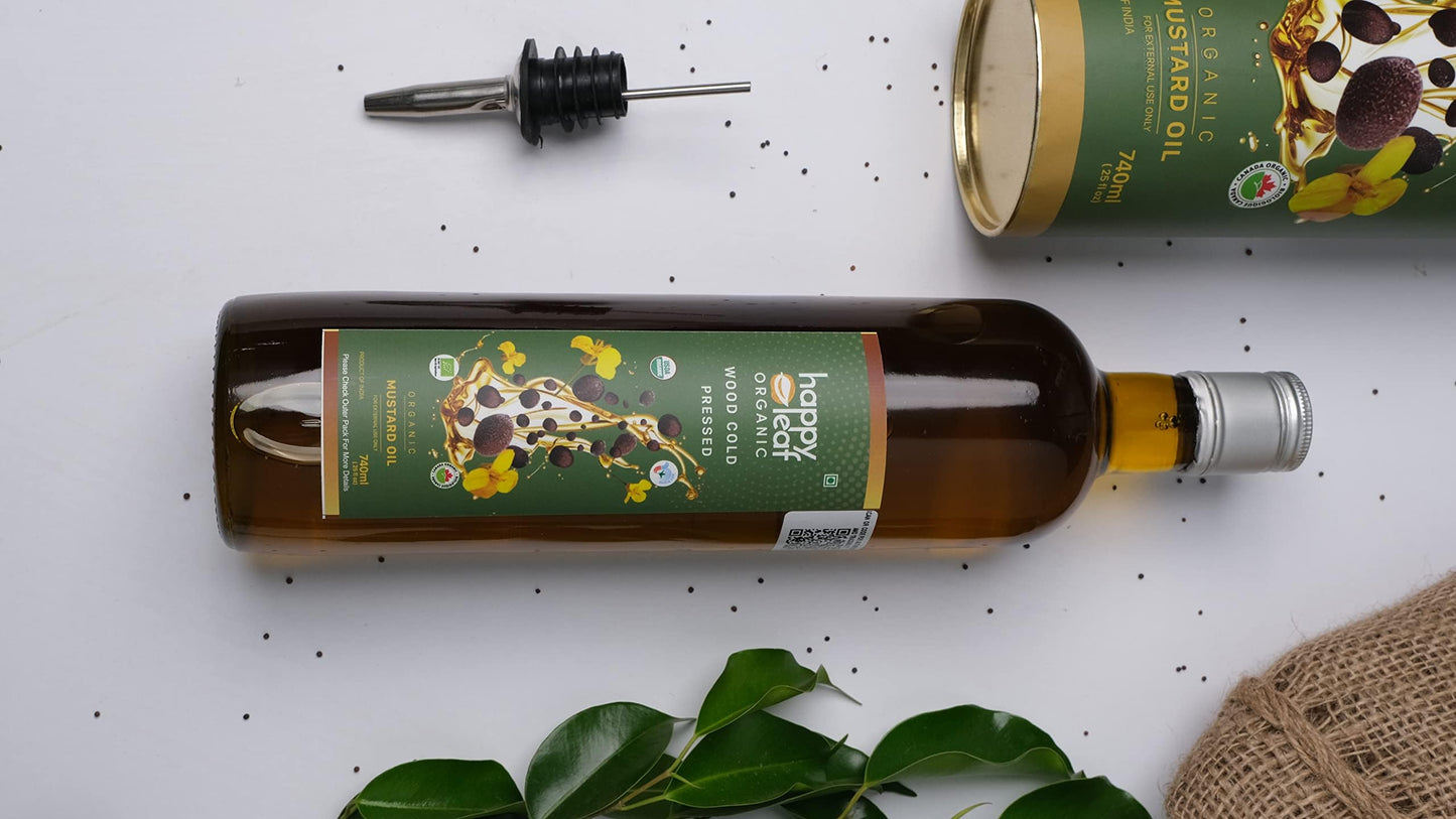 Happy Leaf Organic Wood Cold Pressed Mustard Oil - 740ml(25 fl oz)
