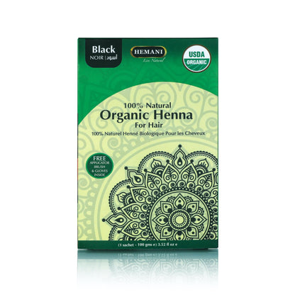 HEMANI Organic Hair Henna 3.5 OZ (100g) 100% Natural - Applicator Brush + Gloves Included (Black)