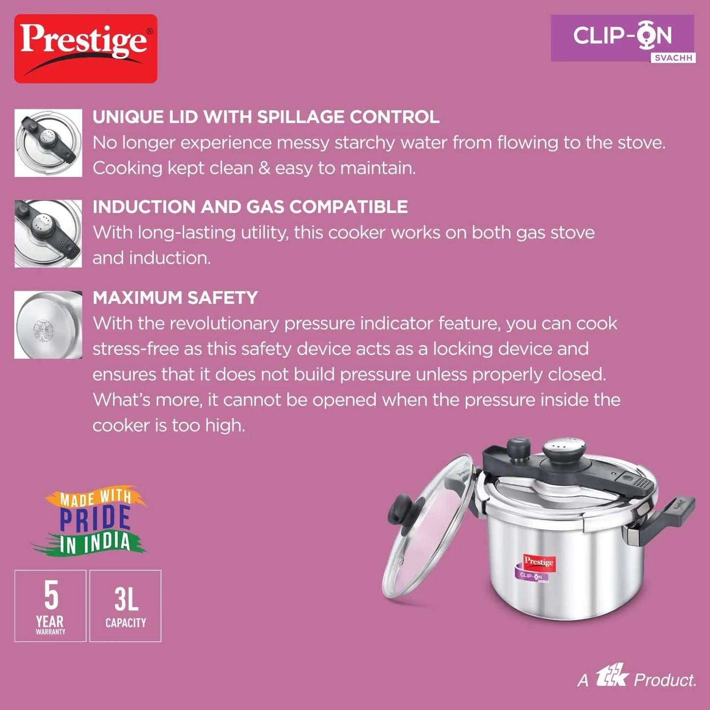PrestigeClip-On Modular Pressure Cooker 5 Litre - Indian Cookware