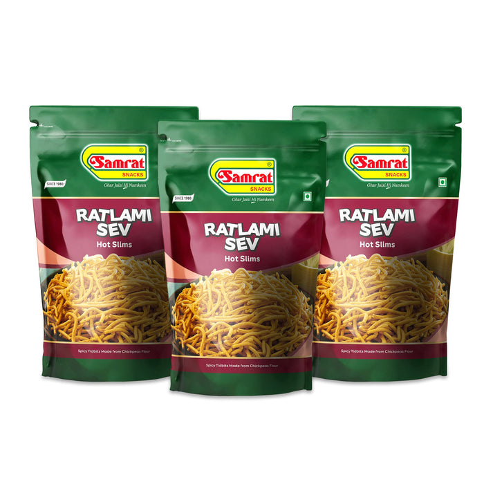 Samrat Namkeen Ratlami Sev Ready To Eat Snacks,Indian Namkeen Snack,Fresh and Crispy -400 gms Pack of 3