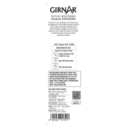 Girnar Instant Milk Premix with Turmeric and Spices 3.17 oz (90 g) | 5 Single Serve Sachets | Easy Chai (Just add Hot Water and Stir) (Single Pack)