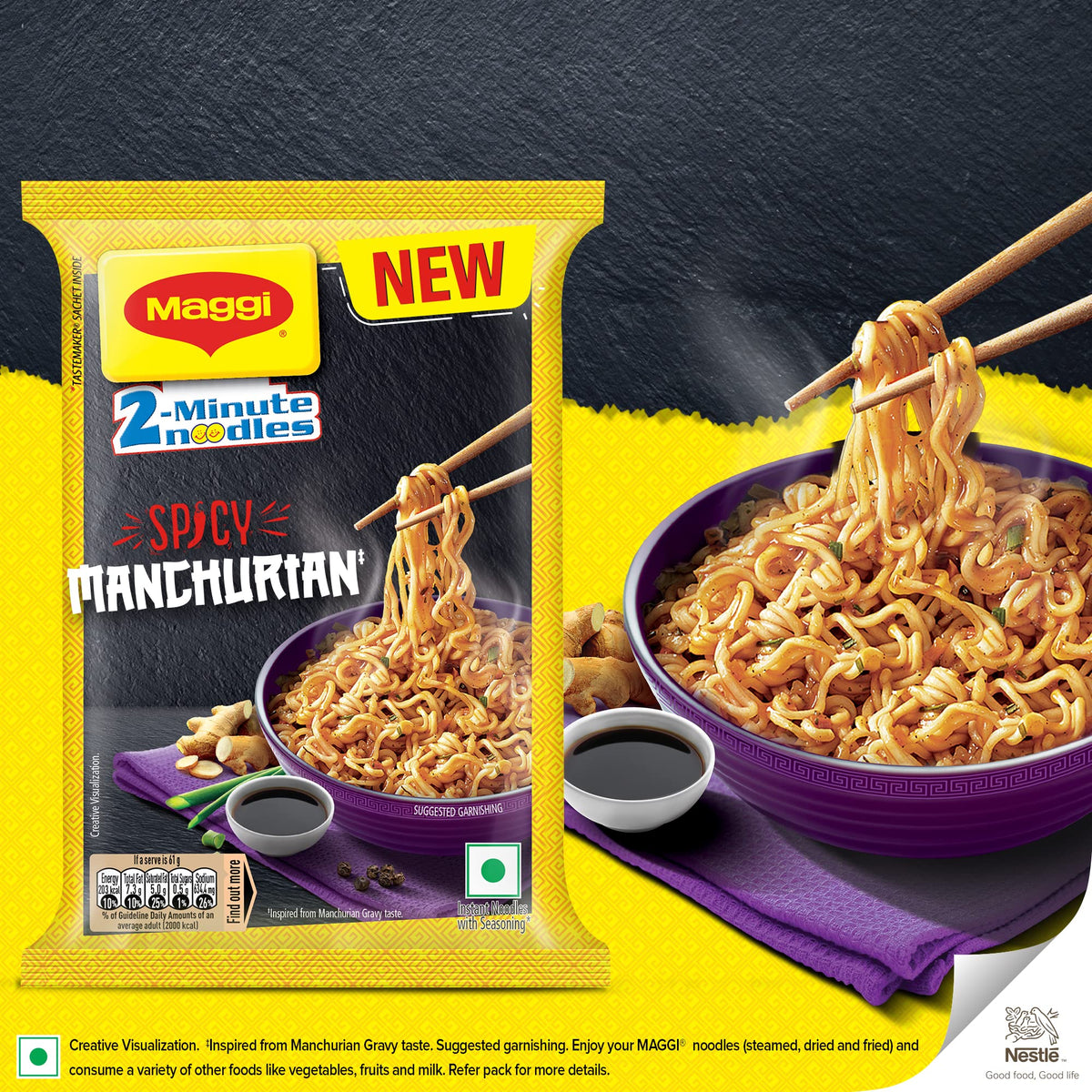 MAGGI 2-Minute Spicy Manchurian Noodles, Easy to Cook Instant Noodles, 244 grams