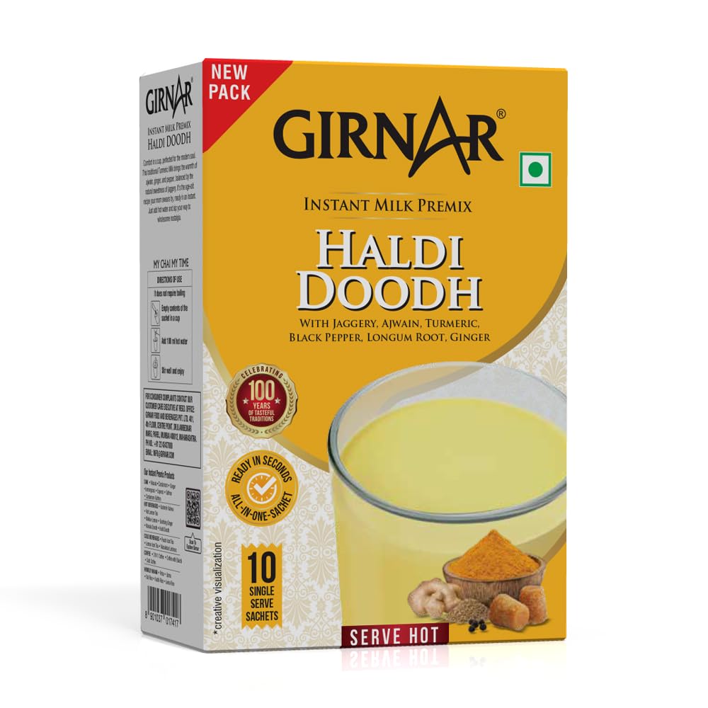 Girnar Instant Milk Premix with Turmeric and Spices 3.17 oz (90 g) | 5 Single Serve Sachets | Easy Chai (Just add Hot Water and Stir) (Single Pack)