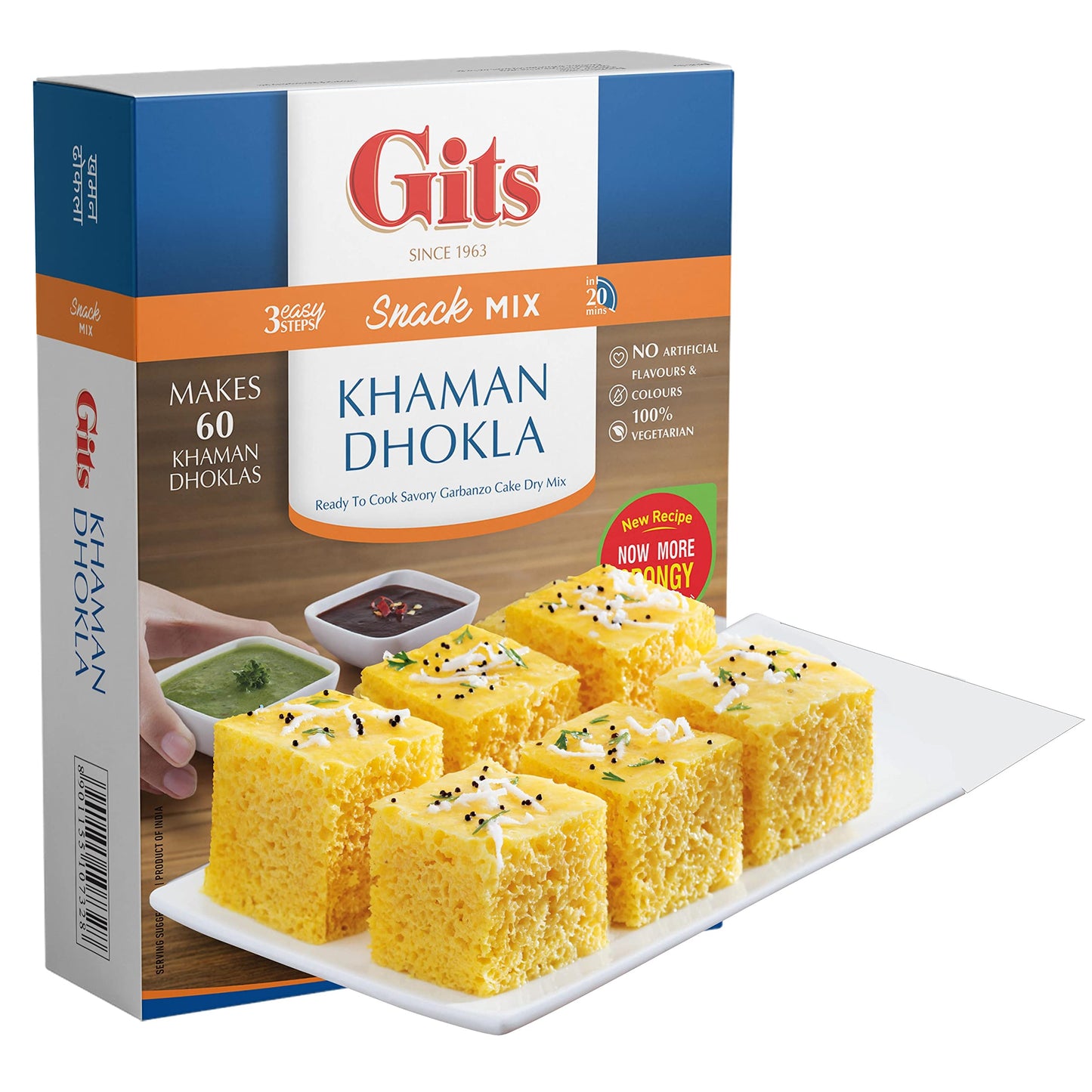 Gits Khaman Dhokla Instant mix 87.5 Oz (Pack of 5X17.5 Oz each) Ready to Cook Indian Breakfast, Snack Meal | 100% Vegetarian, Easy Recipe, No Artificial Colors, Flavors, Preservatives.