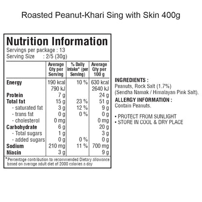 Jabsons Peanuts -Bharuchi Salted Roasted 400 gms - Indian Snack