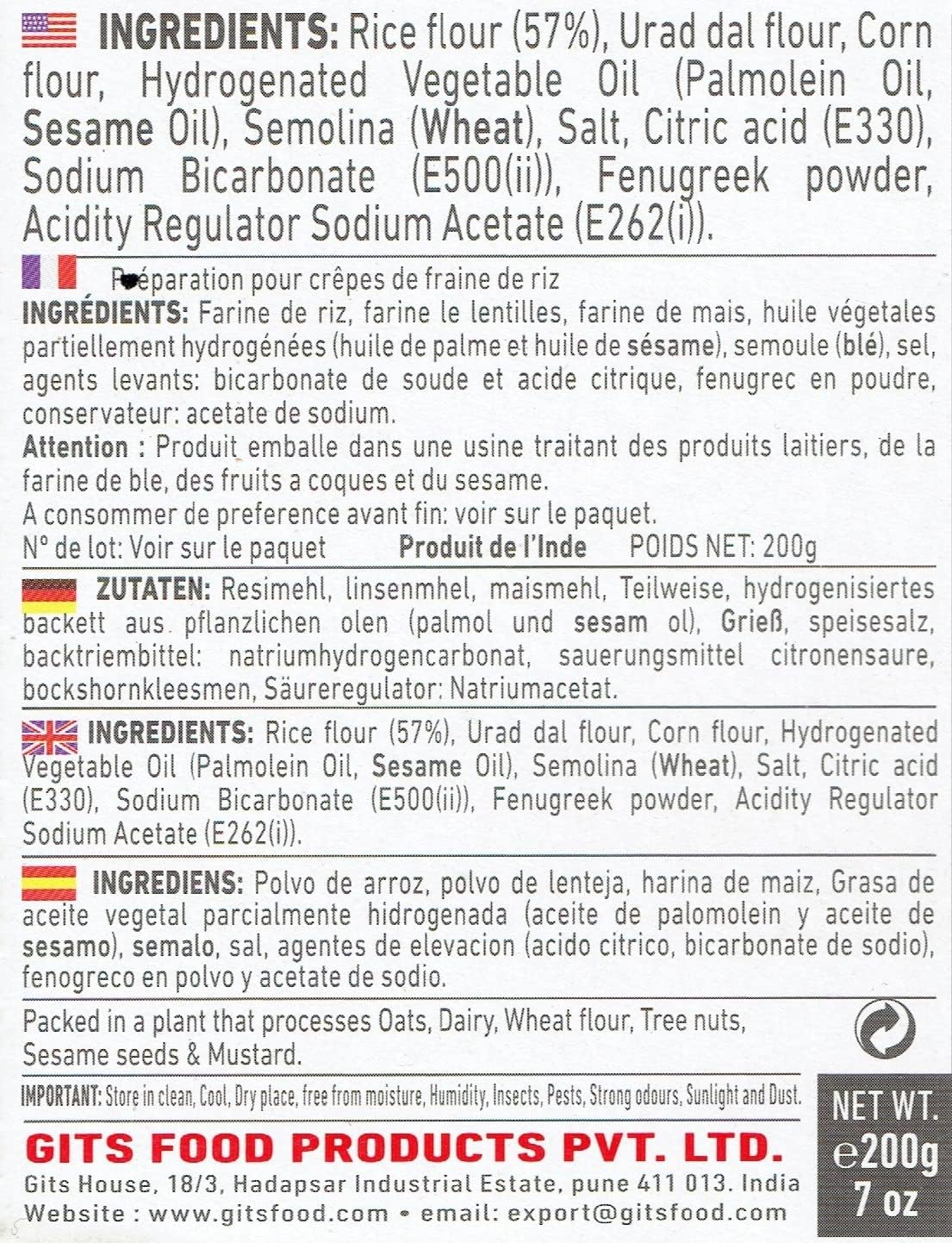 Gits Instant Mix Box - 600gm (Pack of 3 x 200gm) | Ready to Cook Indian Breakfast/Lunch/Dinner/Snack Meal | No Artificial Colors, Flavors, Preservatives, 100% Vegetarian, Easy Recipe (Dosa)