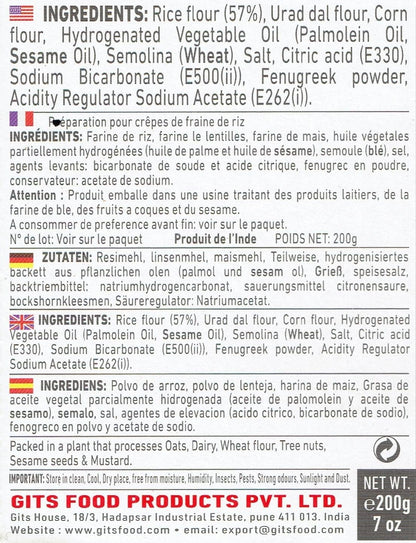 Gits Instant Mix Box - 600gm (Pack of 3 x 200gm) | Ready to Cook Indian Breakfast/Lunch/Dinner/Snack Meal | No Artificial Colors, Flavors, Preservatives, 100% Vegetarian, Easy Recipe (Dosa)