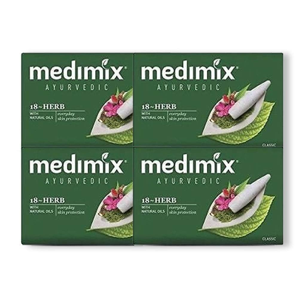 Medimix Herbal Handmade Ayurvedic Classic 18 Herb Soap for Healthy and Clear Skin Pack of 4 (4 x 125 g)