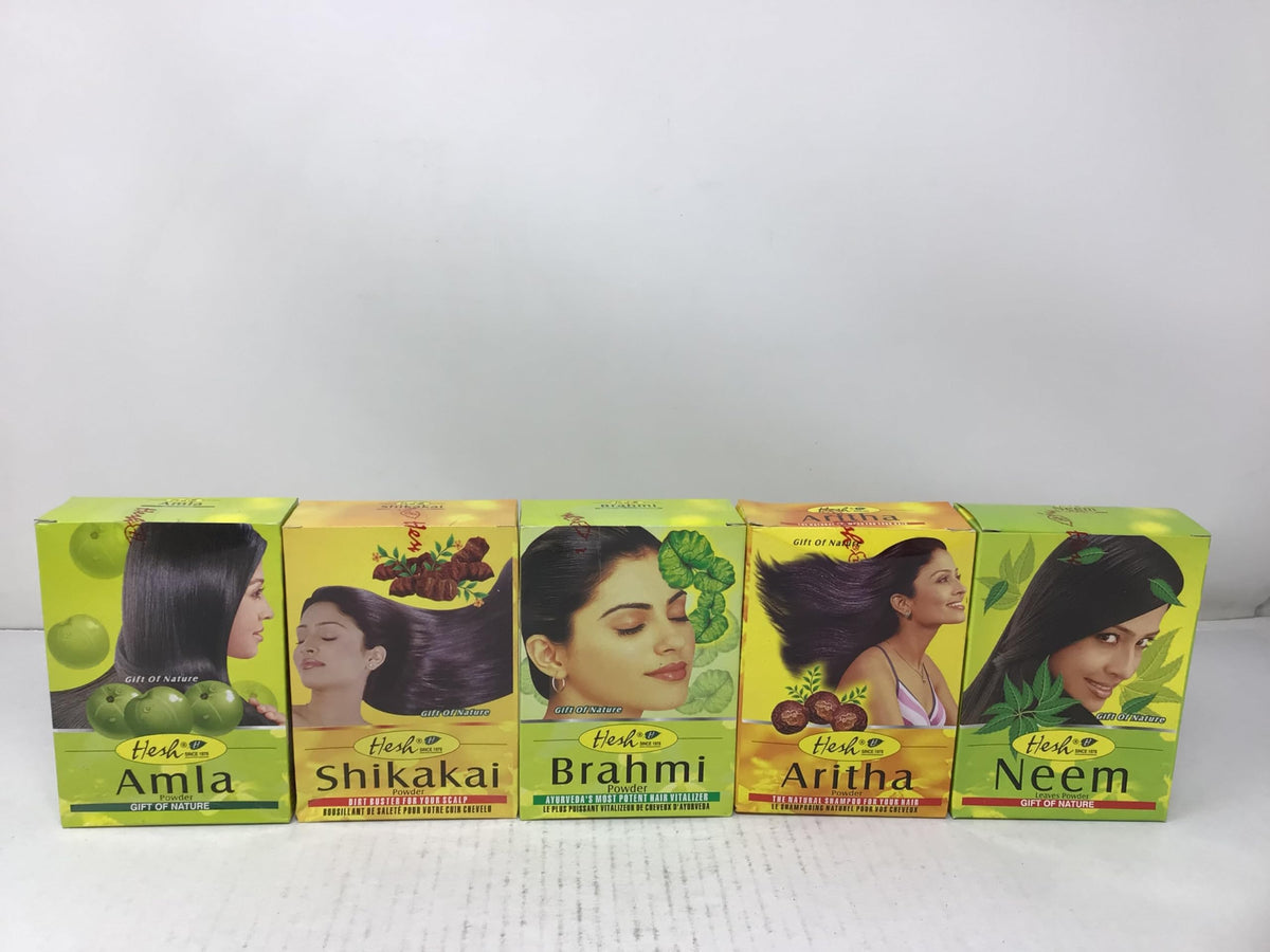 Hesh herbal powder pack of 5 Varieties for Hair- Amla, Aritha, Brahmi, Shikakai and Neem Leaf