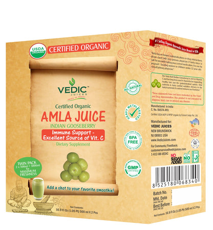 Vedic Organic Amla Juice | Immunity Boosting, Excellent Source of Vitamin C 500ml x 2