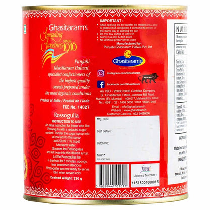 GHASITARAM'S Rossogulla Tin For Every Indian Traditional Festival, Indian Mithai, Famous Indian Sweets 1 KG