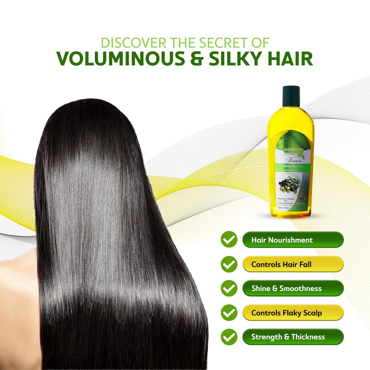 Hemani Hair Oil 200mL (6.76 FL OZ) Natural Solution for Strong and Shiny Hair (Olive with Almond)