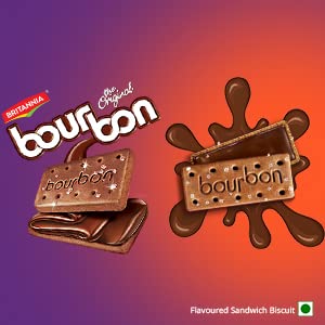 BRITANNIA Bourbon the Original - Choco Creme Biscuits 3.42oz (97g) - Smooth Chocolate Cream Biscuits for Breakfast & Snacks - Topped with Sugar Crystals (Pack of 6)