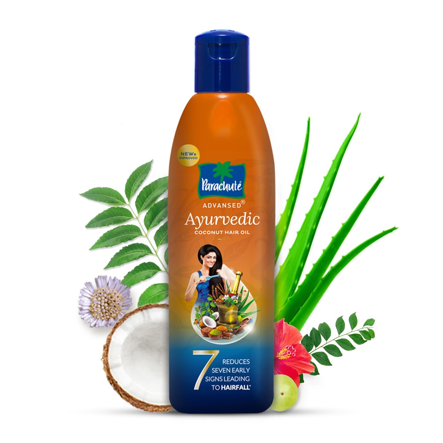 Parachute Advansed Ayurvedic Coconut Hair Oil with Basil (Tulsi), Aloe vera, Flax seed, Gooseberry (Amla) 25 ayurvedic ingredients Controls Hair Fall, Dandruff, Hair thinning all hair types 10.1 floz