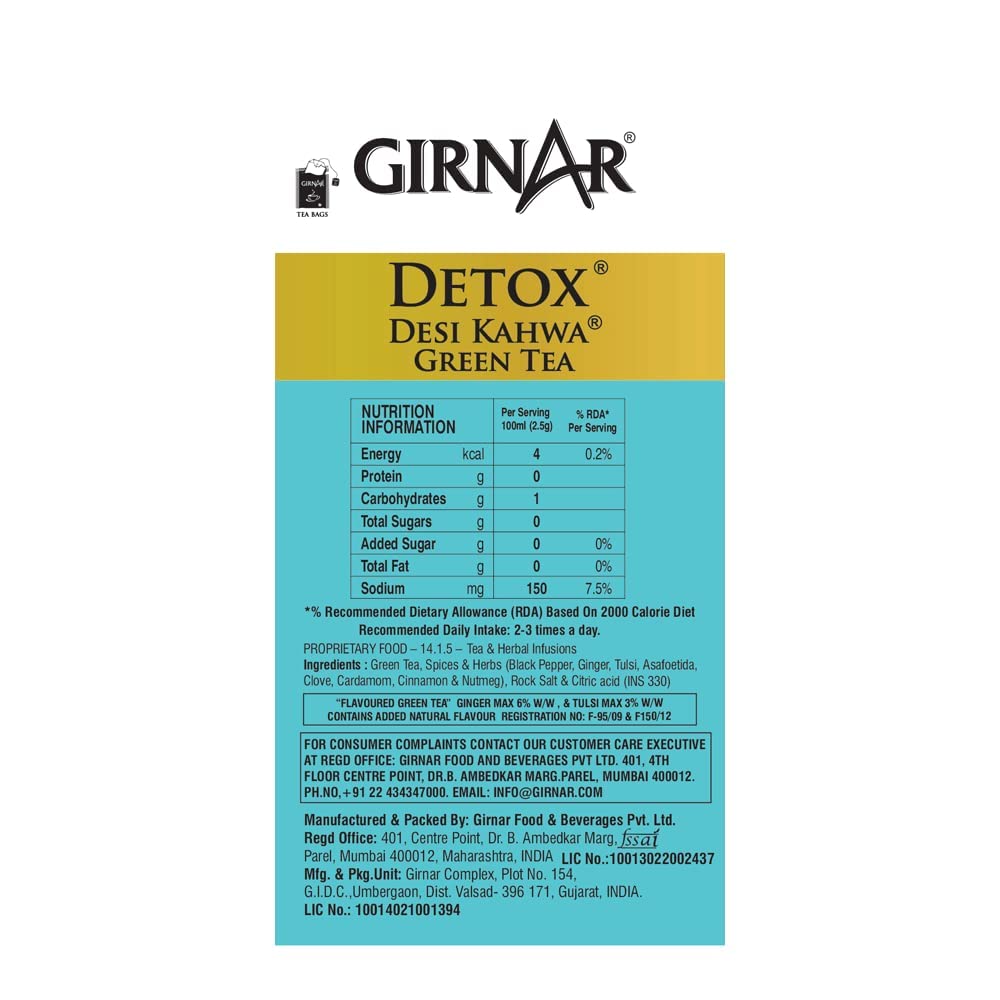 Girnar Food & Beverages Pvt. Ltd. Detox Green Tea - Desi Kahwa (36 Tea Bags) 90 gm