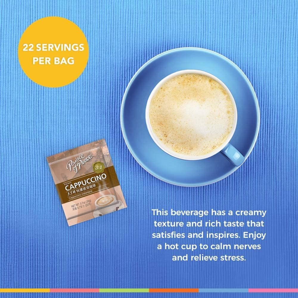 Prince of Peace 3 in 1 Instant Cappuccino, 22 Sachets Coffee Mix with Caffeine, Smooth and Tasty, Convenient Just Add Water