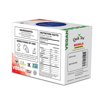 QuikTea Vegan Unsweetened Masala Chai Tea Latte - 40 Count - Indian Tea