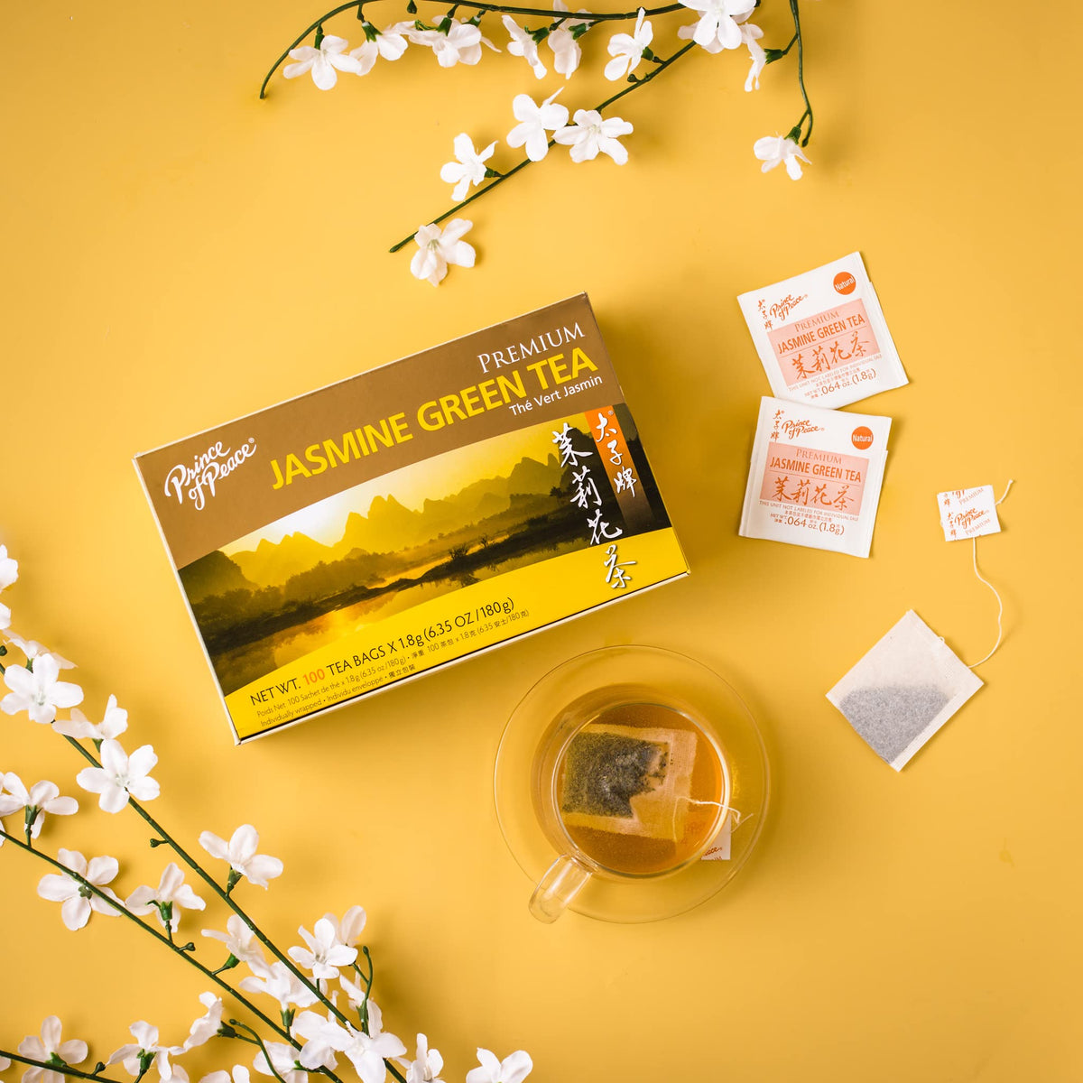 Prince of Peace Premium Jasmine Green Tea, 100 Tea Bags Premium Green Tea Bags Prince of Peace 100 Pack of Tea Bags Jasmine Tea Premium Tea Jasmine Green Tea
