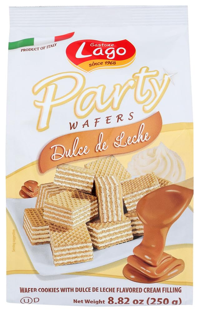 Gastone Lago Party Wafers Cookies Cream Filling 8.82 oz, 250g (Dulce De Leche, 1-Pack)