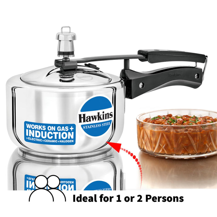 Hawkins Stainless Steel Pressure Cooker, 1.5 Liter, Silver