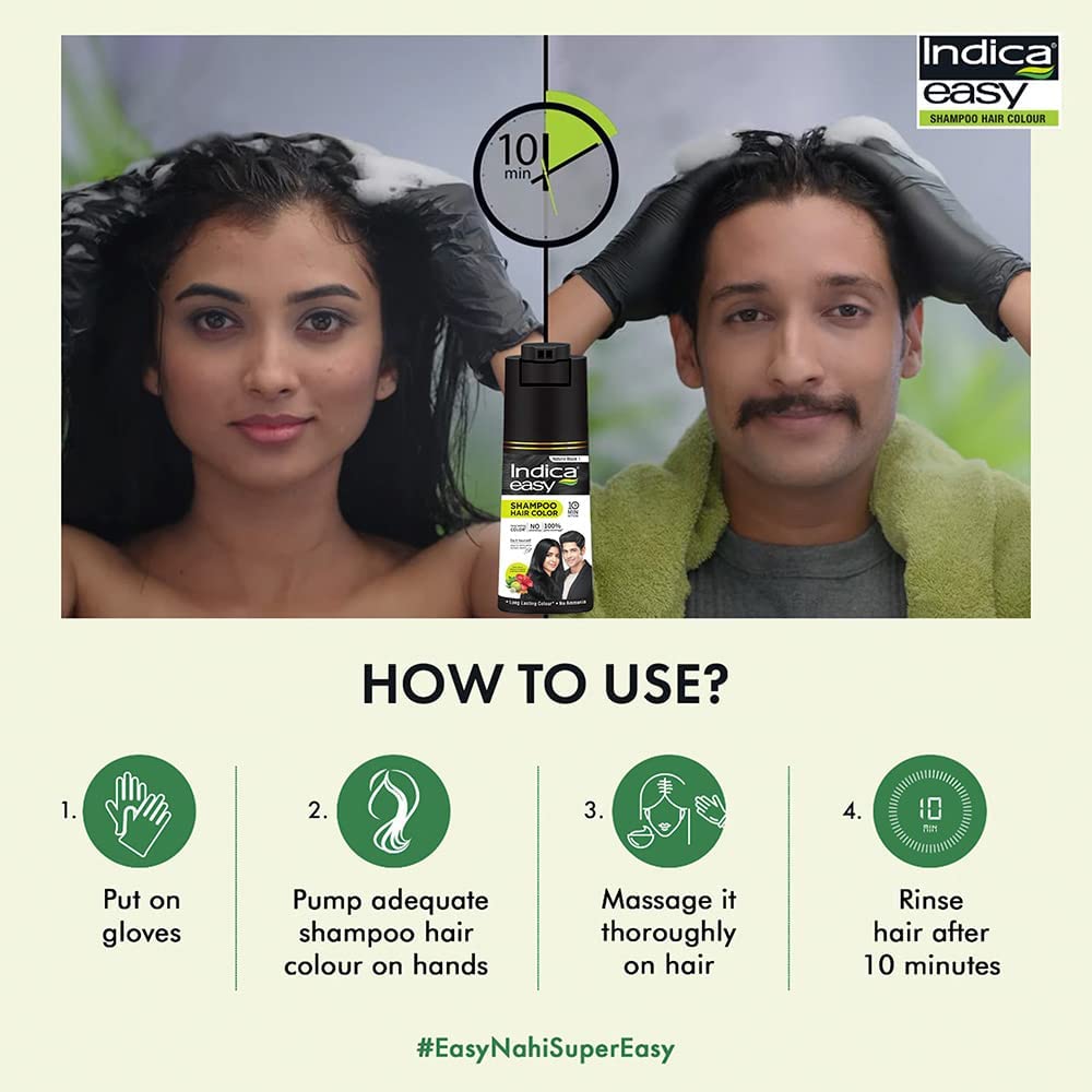 Indica Easy Shampoo In Hair Colour| Natural Black | 180ml (6.08 oz)