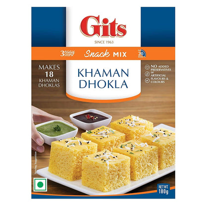 Gits Instant Mix Box - 180gm (Pack of 3) | Ready to Cook Indian Breakfast/Lunch/Dinner/Snack Meal | No Artificial Colors, Flavors, Preservatives, 100% Vegetarian, Easy Recipe (Khaman Dhokla)