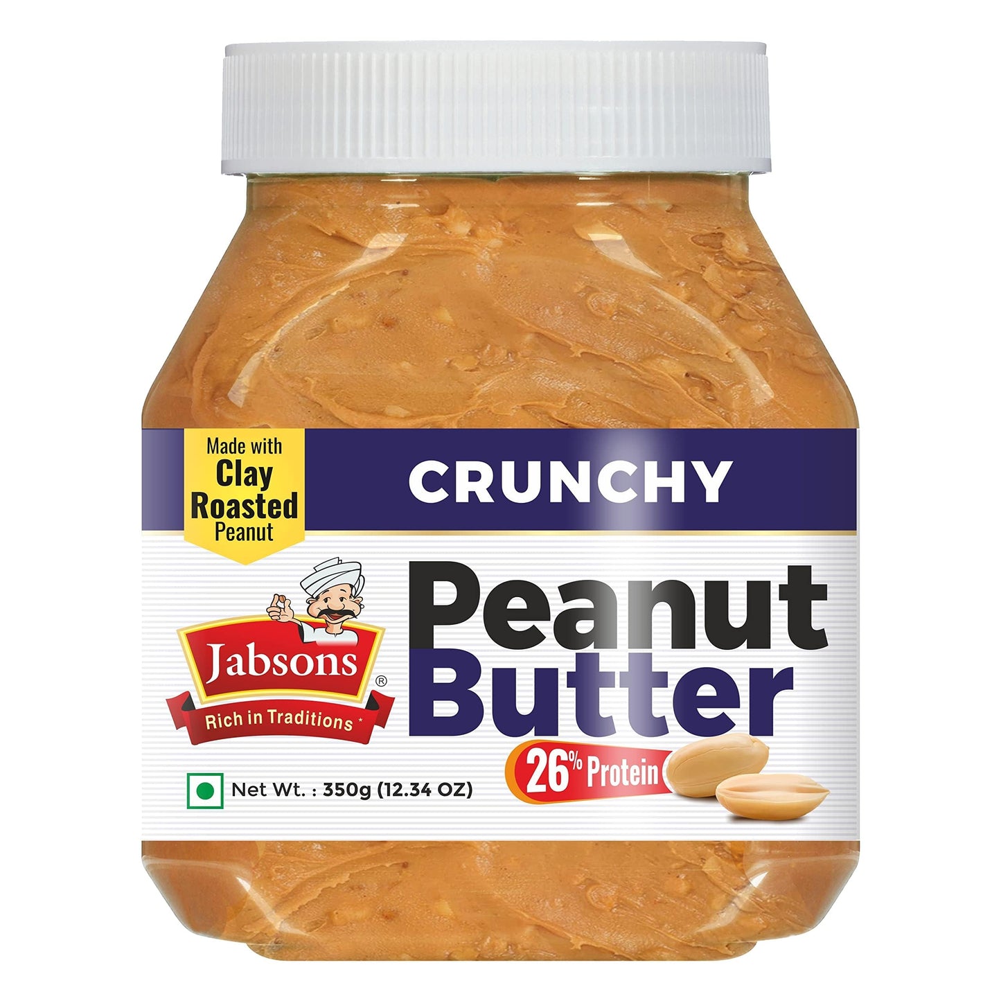 Jabsons - Crunchy Peanut Butter, 350g (12.34 oz) Gluten Free, 0 Trans Fat, Made with Clay Roasted Peanuts