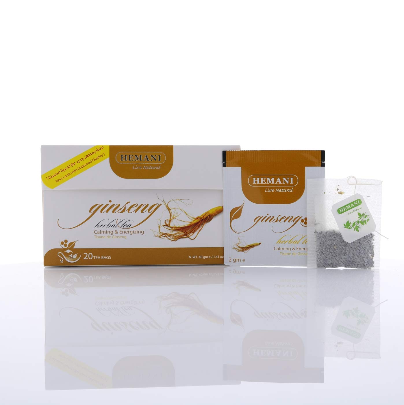 Refresh Your Senses with HEMANI Ginseng Herbal Tea - Pure & Natural - 20 Tea Bags per Box