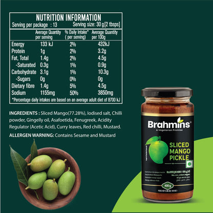 Brahmins Sliced Mango PickleBrahmins Sliced Mango Pickle - 400 Gms