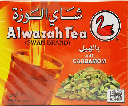 Alwazah Tea (Swan Brand) ceylon with cardamom 100-count 2-gram bags(pack of 12)