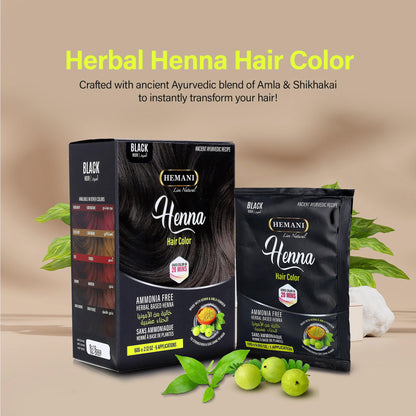 HEMANI Hair Henna Color 2.12 OZ (60g) 6 Applications, Colors in 20 Minutes - Ammonia Free - Herbal Based Henna (Black)