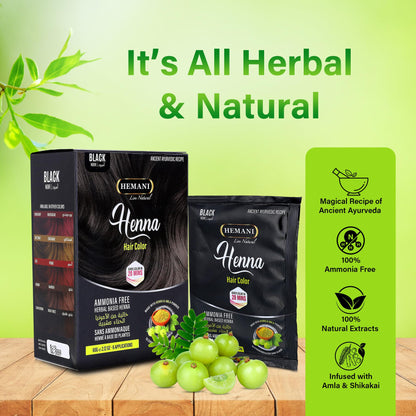 HEMANI Hair Henna Color 2.12 OZ (60g) 6 Applications, Colors in 20 Minutes - Ammonia Free - Herbal Based Henna (Black)