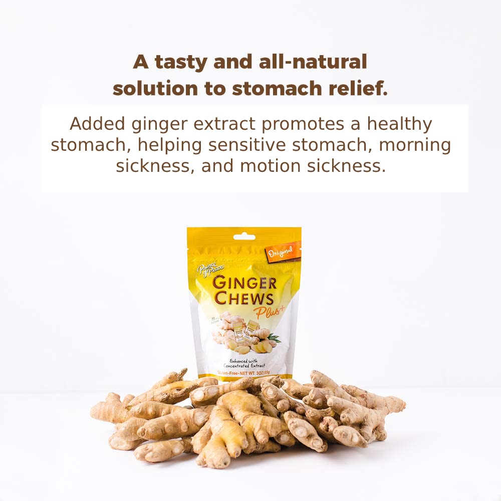 Prince Of Peace Ginger Chew Plus+ Original, 3 oz. Bag Digestive Aid, Relief, Healthy Candy, Stomach Aid