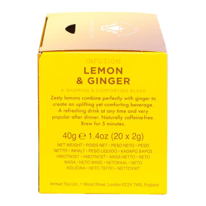 Ahmad Tea Sachet Infusion Foil-Enveloped Teabags, Lemon and Ginger, 20 Count (Pack of 6)