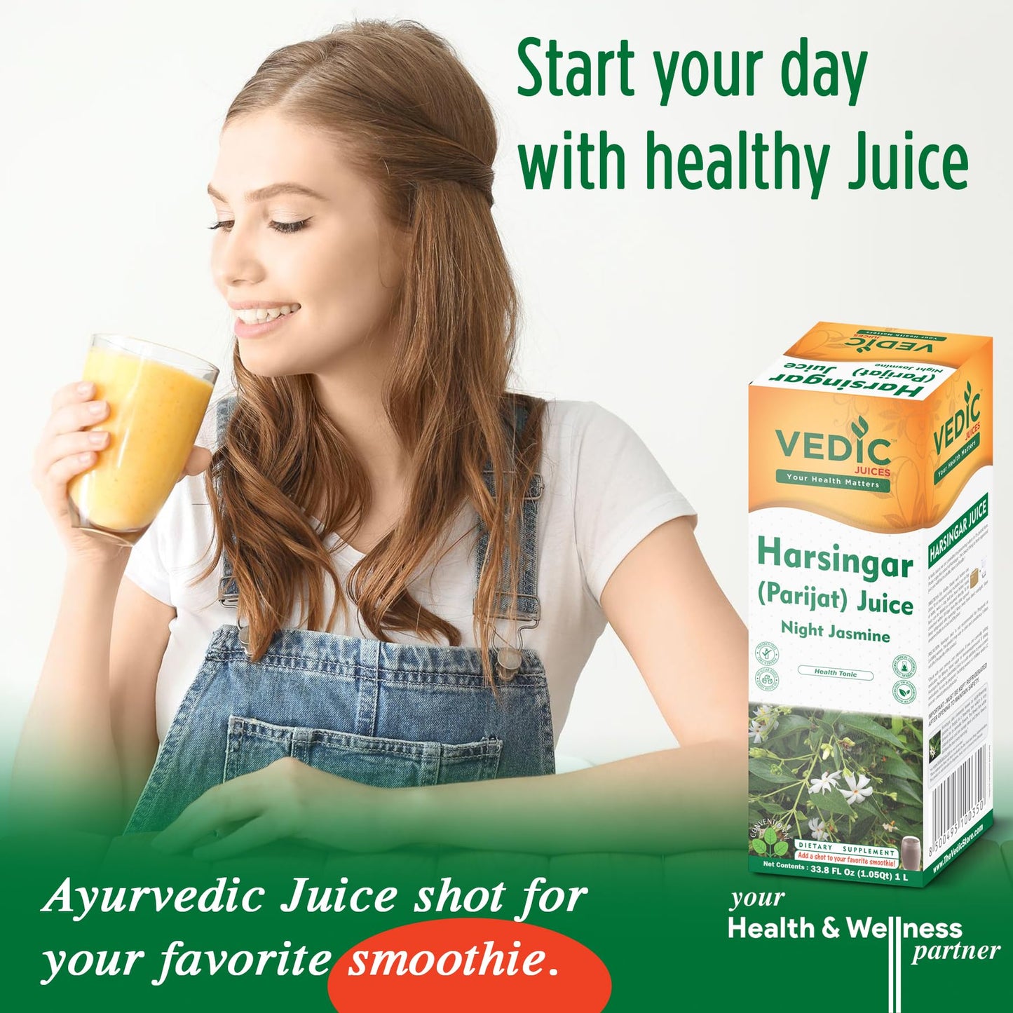 Vedic Harsingar Juice 1L - Pure and Natural Night Jasmine Juice Support Immune System - 33.8oz, Ideal for Daily Use