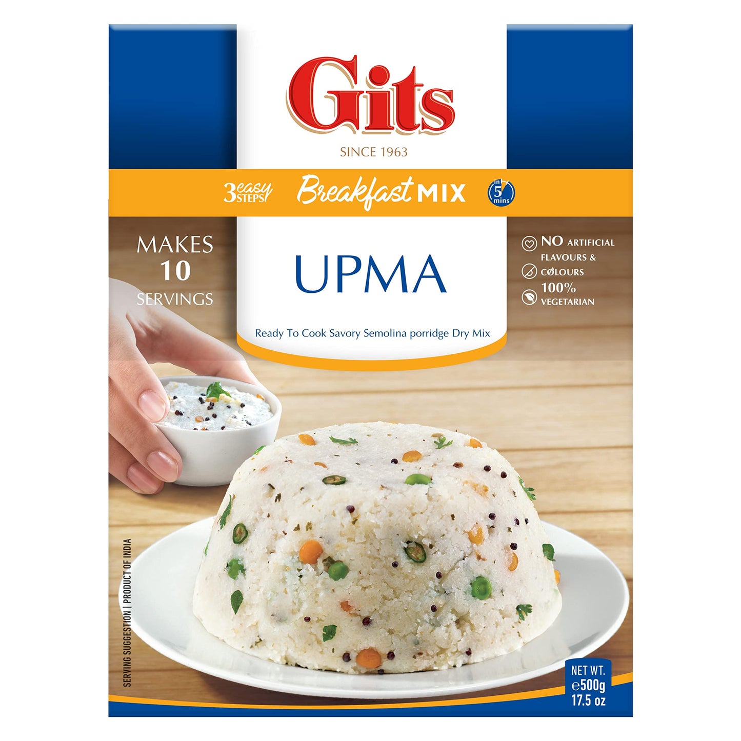 Gits Upma mix 87.5 Oz (Pack of 5X17.5 Oz each) Ready to Cook Indian Breakfast, Snack Meal | 100% Vegetarian, Easy Recipe, No Artificial Colors, Flavors, Preservatives. Vegan