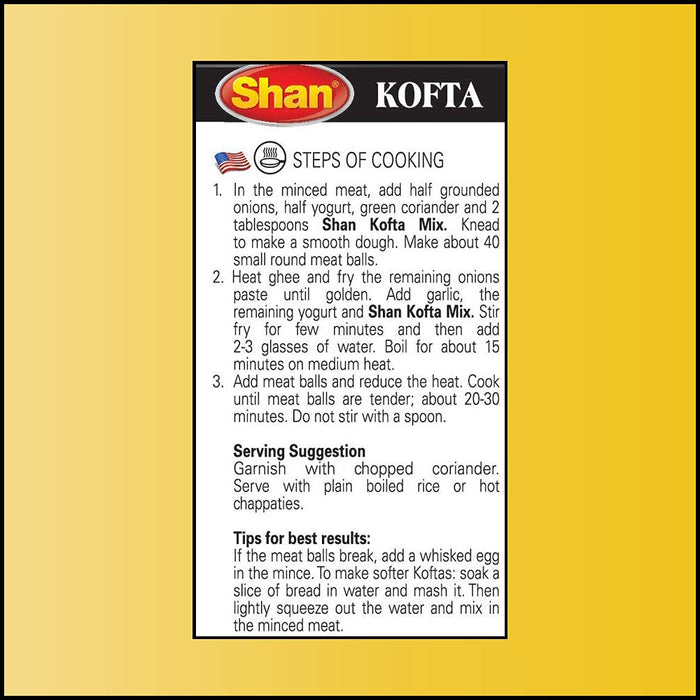 Shan Kofta Recipe and Seasoning Mix 1.76 oz (50g) - Spice Powder for Meat Balls in Traditional Spicy Curry - Suitable for Vegetarians - Airtight Bag in a Box