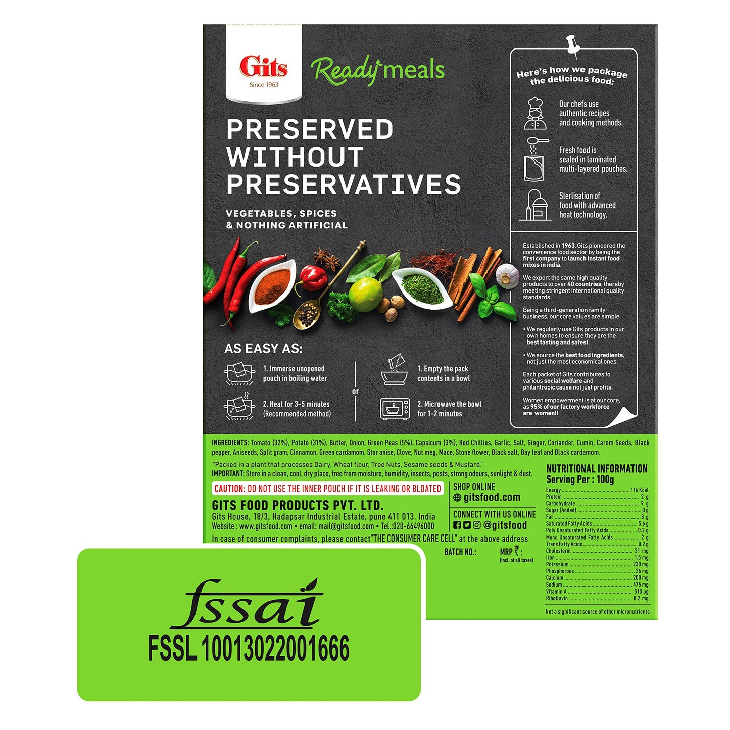 Gits Ready to Eat Pav Bhaji, 900g (Pack of 3 X 300g Each)