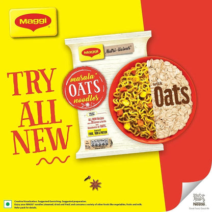 MAGGI Nutri-Licious Masala Oats Instant Noodles, Goodness of Oats with 20 Spices & Herbs, Source of Fiber, Iron & Protein, Easy to Make Instant Noodles 73.5g Pouch