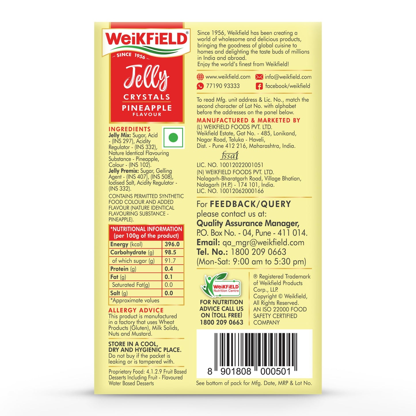 Weikfield Jelly Crystals - Pineapple, 90g