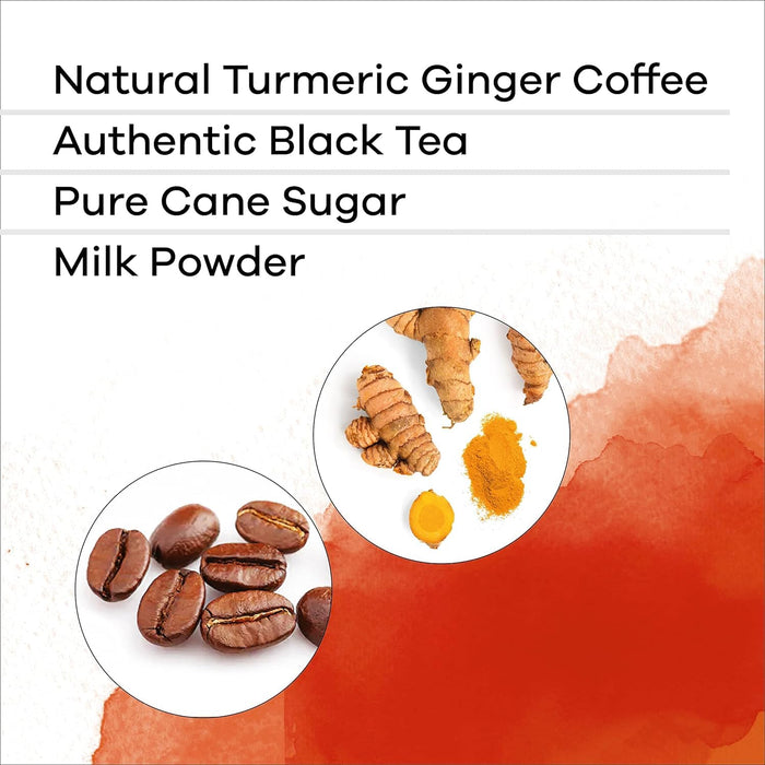 Quik Caf Turmeric Ginger Coffee - 100 Count (10 Boxes of 10 Each) - All Natural Instant Golden Coffee