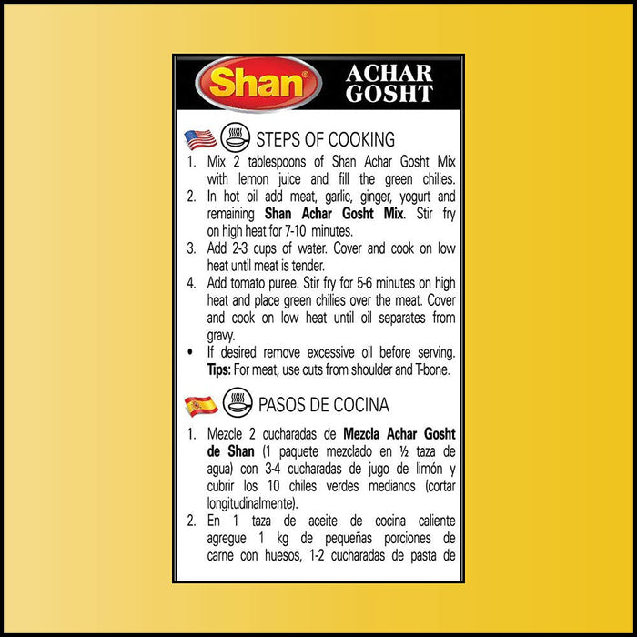 Shan Achar Gosht Recipe and Seasoning Mix 1.76 oz (50g) - Spice Powder for Meat in Pickle Condiments - Suitable for Vegetarians - Airtight Bag in a Box (Pack of 6)