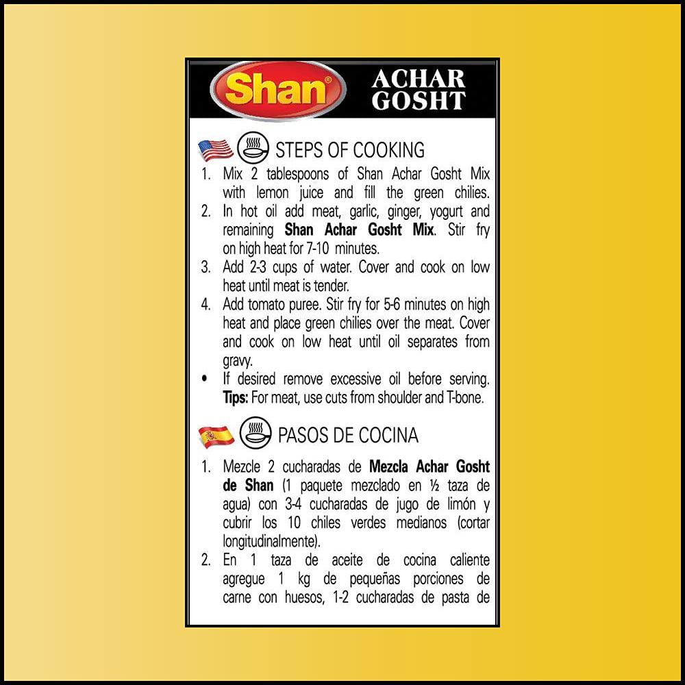 Shan Achar Gosht Recipe and Seasoning Mix 1.76 oz (50g) - Spice Powder for Meat in Pickle Condiments - Suitable for Vegetarians - Airtight Bag in a Box (Pack of 6)